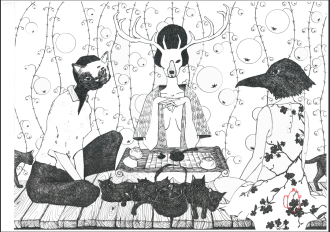 Картина «Чаепитие с котами», бумага Н. Леушин. Цена: 4 000 ₽ руб.