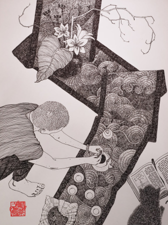 Картина «Икебана. Белый стих», графика, бумага, тушь. Николай Леушин. Цена: 3&nbsp;500 ₽ руб.